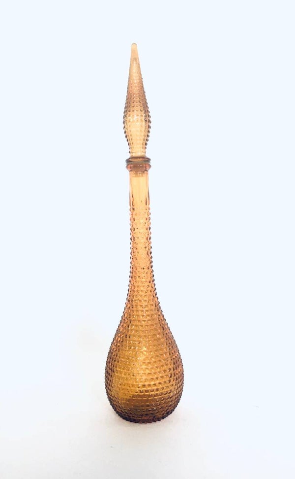 Midcentury Modern Italian Design Amber Glass Genie Decanter w Stopper, Empoli Italy 1960's