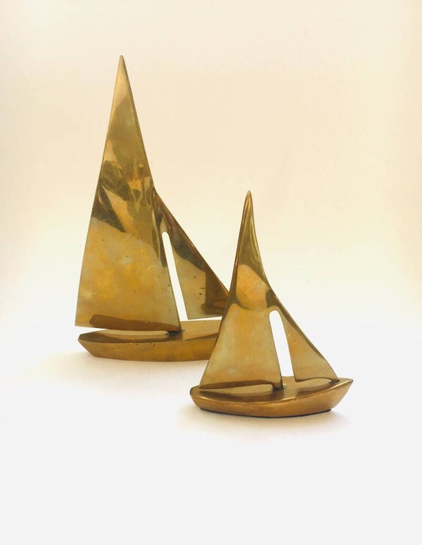 Hollywood Regency Style Brass set of Sailing Boats 1970's
