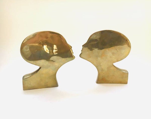 Hollywood Regency Style Set of 2 Art Brass Head Bookends 1970's