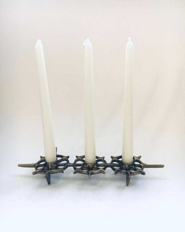Midcentury Modern Brutalist Art Brass 3 Candle Holder 1960's