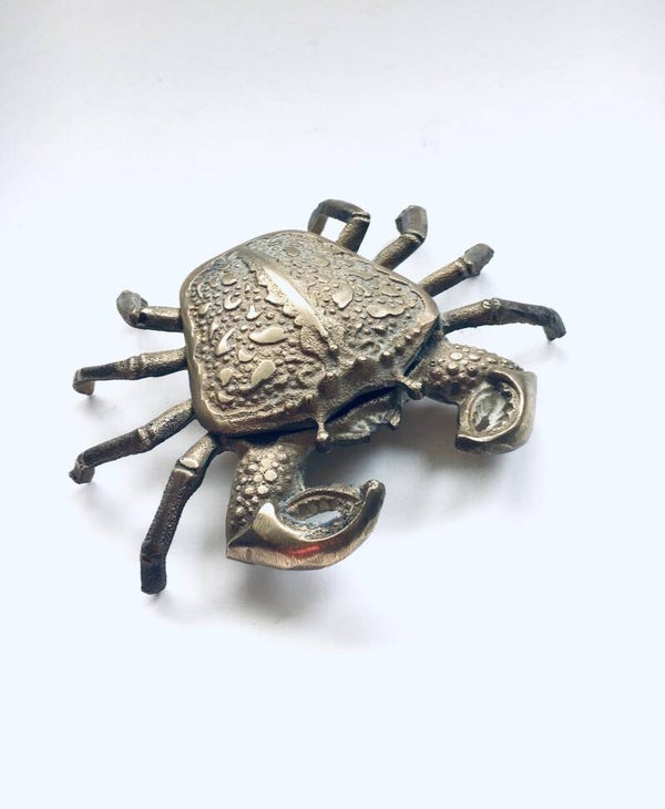 Hollywood Regency Style Brass Crab container figure 1970's