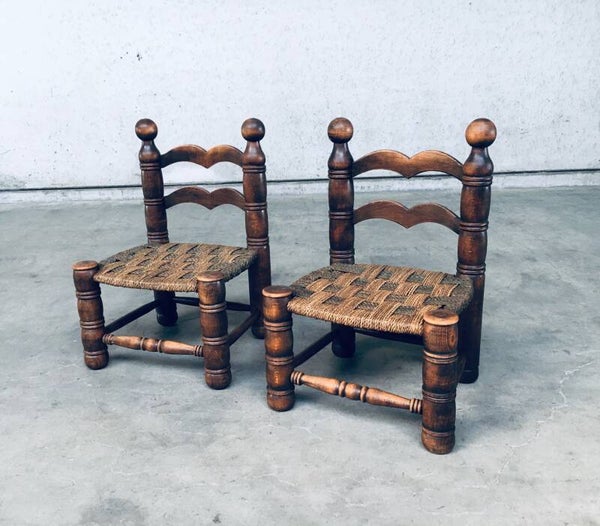 Pair of Midcentury Low Rush Chairs Attributed to Charles Dudouyt, France 1950's