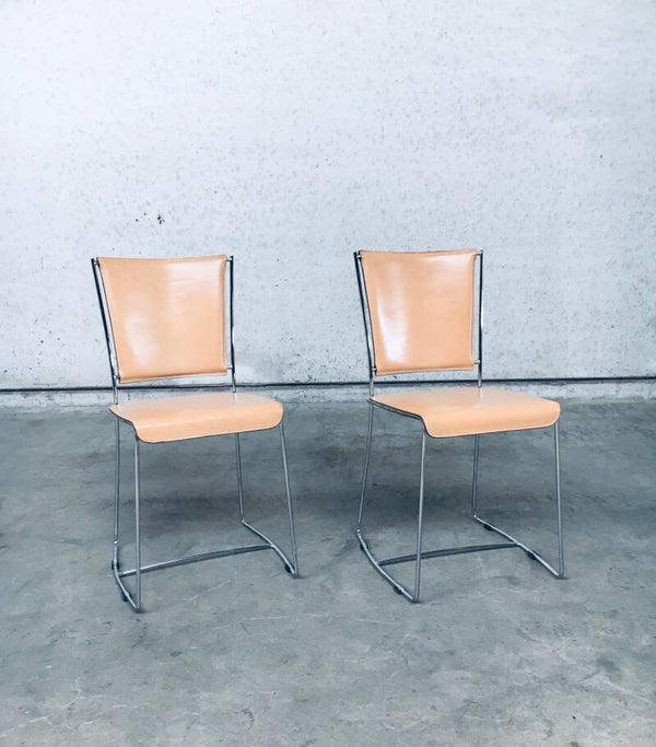 Postmodern Italian Design Leather Dining Chair set by Segis, Italy 1990's