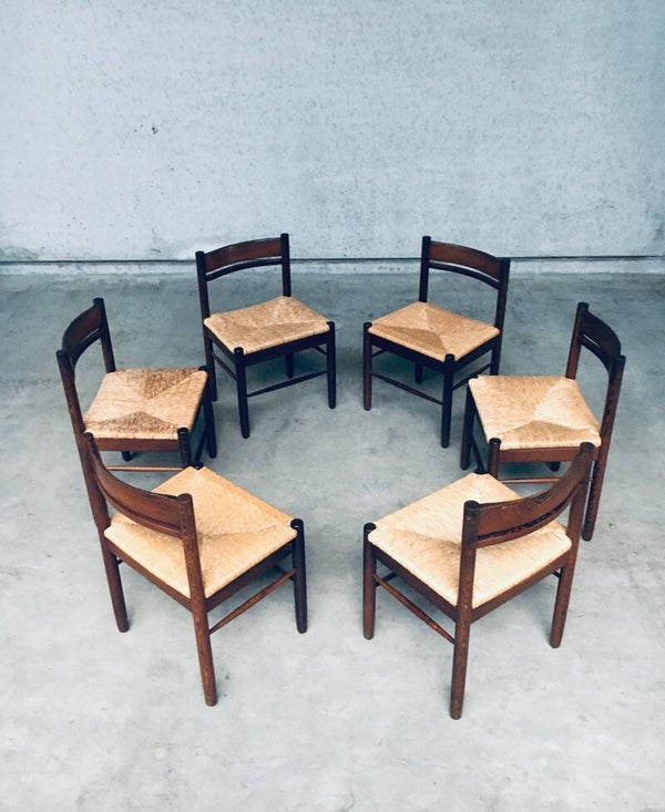 Midcentury Modern 1960's Design Wengé & Paper Cord Dining Chair set