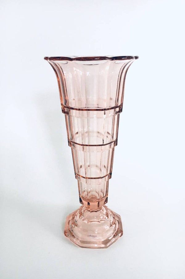 Original Art Deco Pink Glass Flower Vase 1930's Belgium