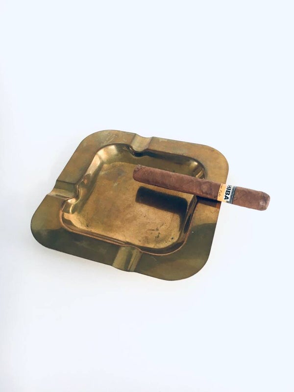 Vintage Solid Brass Square Design Sigar Ashtray 1970's