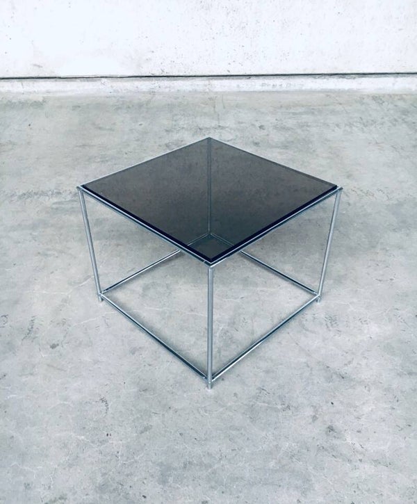 1970's Sleek Design Metal & Fumé Glass Square Side Table