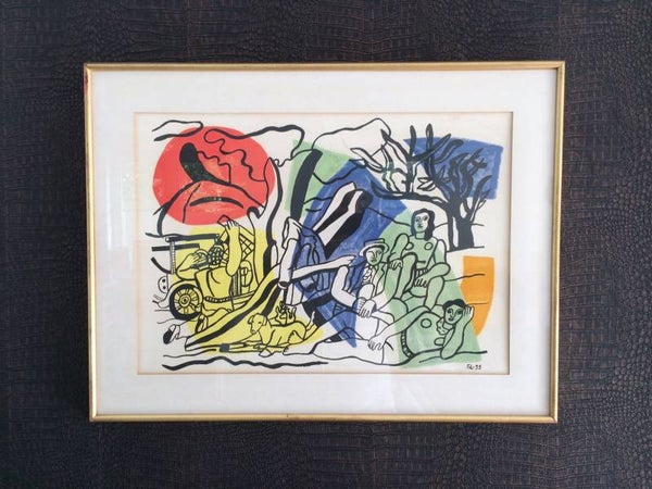 1960's Art Lithograph stone print Fernand Leger "La Partie de Campagne"