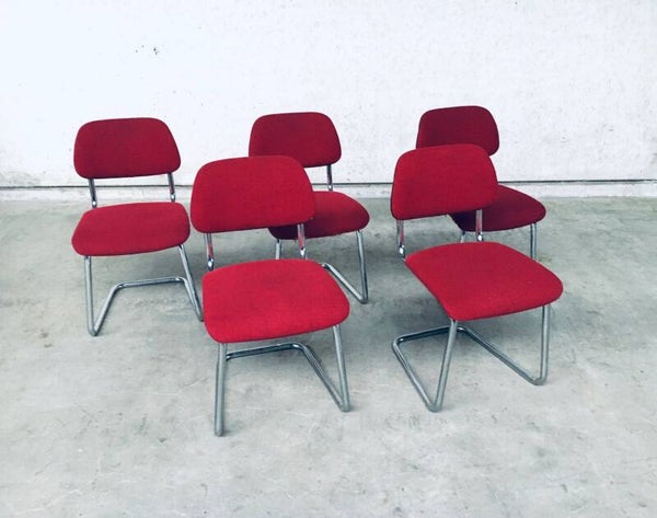 Midcentury Modern Design Set of 5 Office Dining Chairs, Holland 1960's