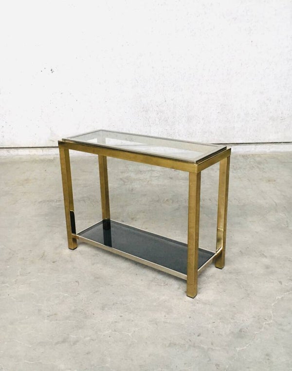 Hollywood Regency Style Brass & Chrome Two-Tier Console Table by Belgo Chrom 1970's