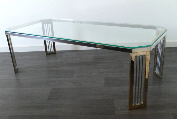 Midcentury 1980's Design Hollywood Regency Brass & Glass Coffee Table