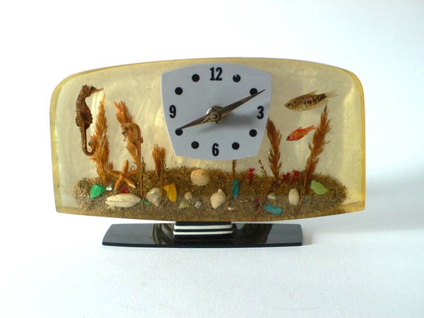 Vintage Midcentury 1960's Design Plexi Fish Clock by NUFA