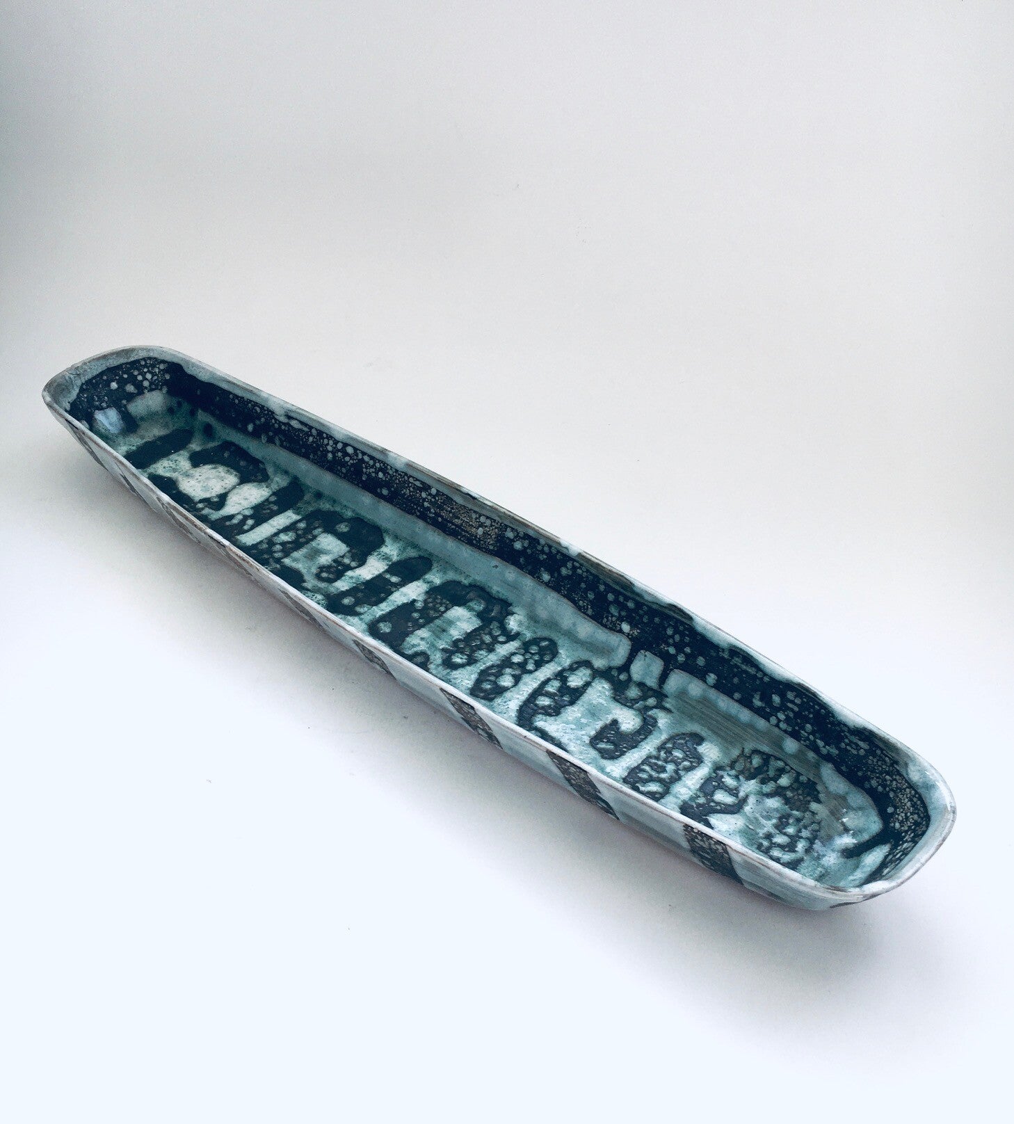 Vintage Rye Studio Pottery Large Abstract Bowl, signed David Sharp, UK 1960's