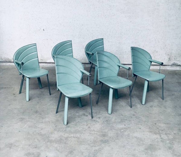 Postmodern Design Leather Dining Chair set by Mario Morbidelli for Naos, Italy 1980's