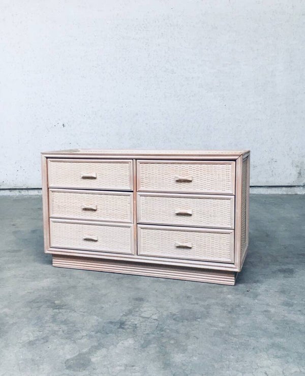 1980's Design Washed Rattan Chest of Drawers