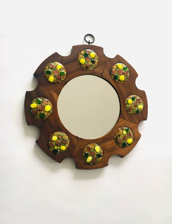 Arts Crafted Wheel Mirror by J. Capo Esmaltes, Spain 1960's