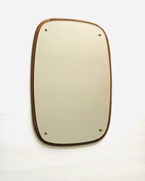 Midcentury Modern Scandinavian Design Teak Oval Mirror, Denmark 1960's