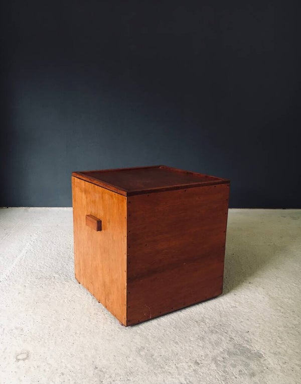 Hand Crafted Cubical Design Storage Box Side Table, Belgium 1950's