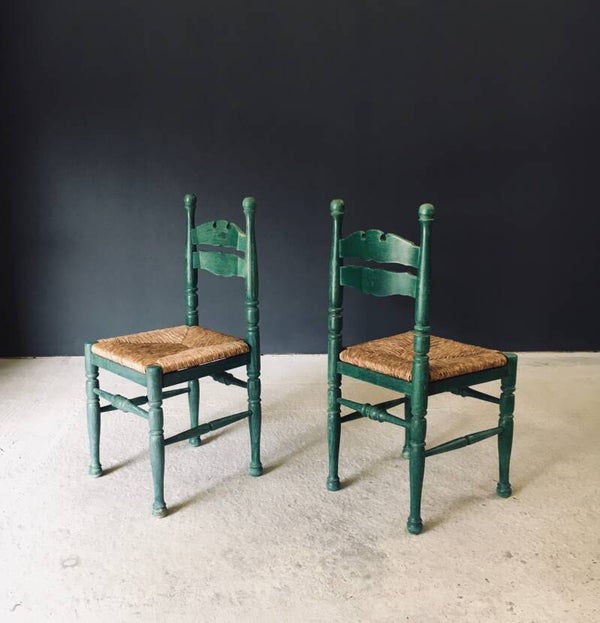 Austrian Alps Rustic Design Green Side Chairs, Austria 1950's