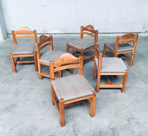1970's Brutalist Design Square Model Pine Dining Chair Set