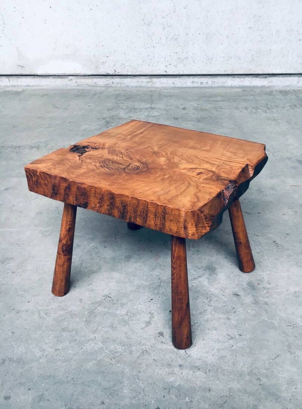 Rustic Brutalist Handcrafted Oak Side Table, France 1930's