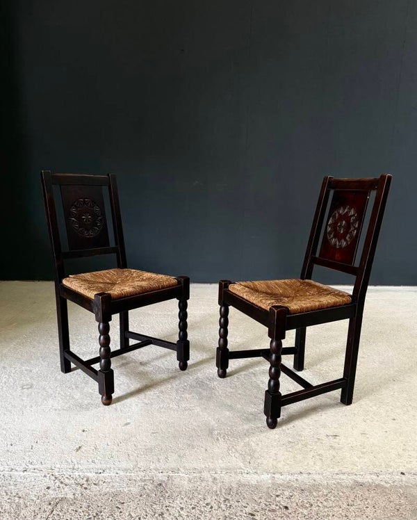 French Provincial Design Carved Back Dining Chairs by Charles Dudouyt