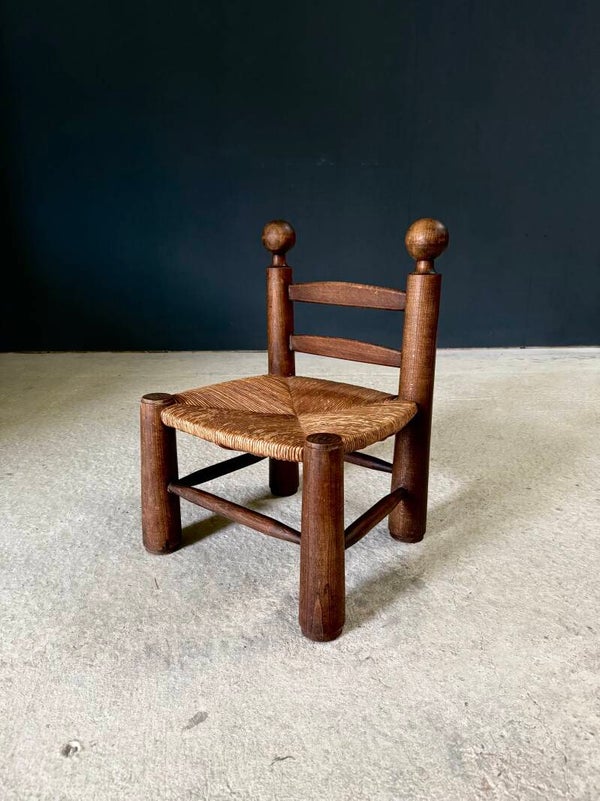 French Provincial Brutalist Design Low Stool by Charles Dudouyt