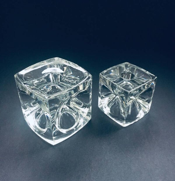 Midcentury Modern Design Glass Cube Candle Holder Set by Rudolf Jurnikl, Czech Republic 1965