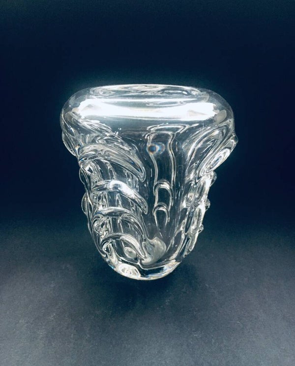 Midcentury Modern Art Crystal Glass Vase by Val Saint Lambert, Belgium 1950's