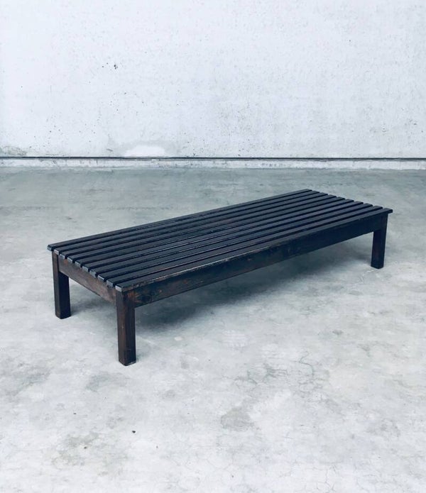 Vintage 1960's Design Stained Pine Low Slat Bench