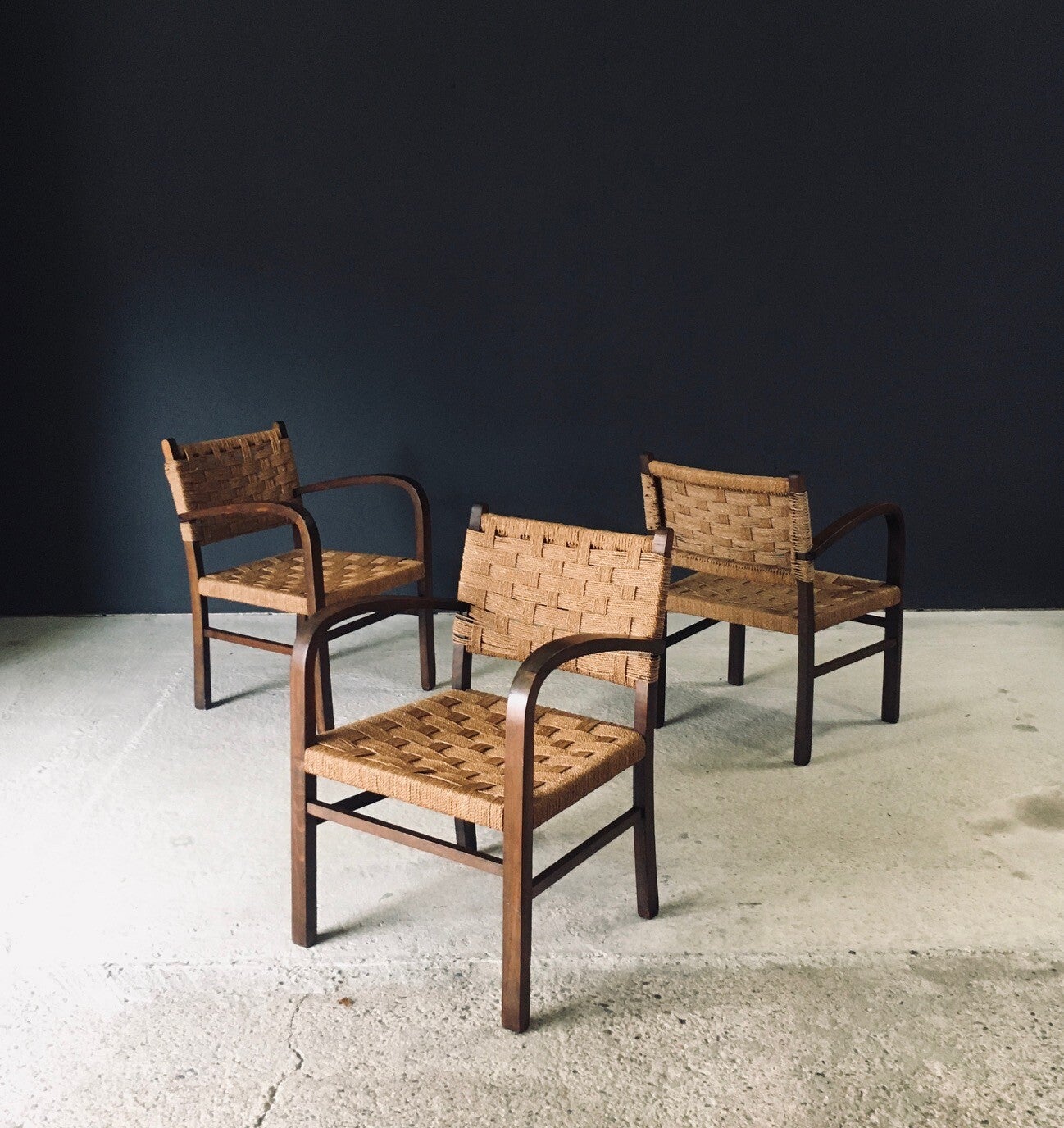 Bauhaus Modernist Design Rope Arm Chairs by Erich Dieckmann, Germany 1930's