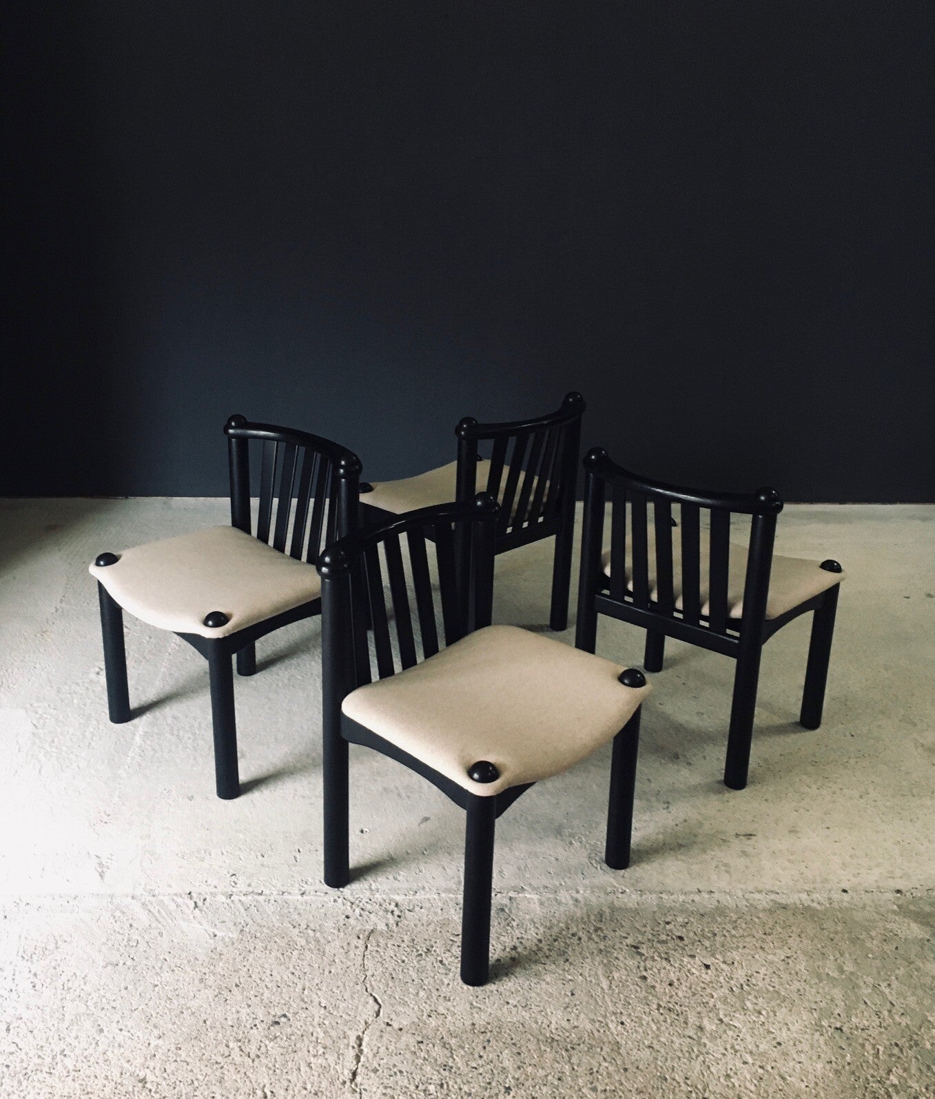 Brutalist Design Black Dining Chair Set, 1970's Germany
