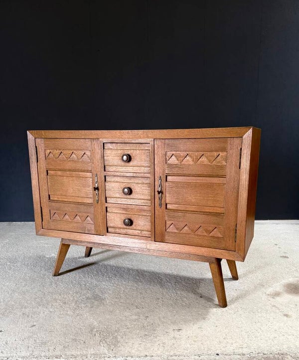 Reconstruction Modernist Design Oak Cabinet, France 1940's