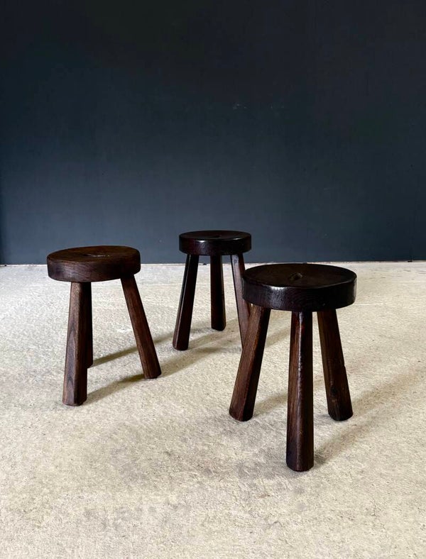 1950's Brutalist Design Handcrafted Tripod Stool set