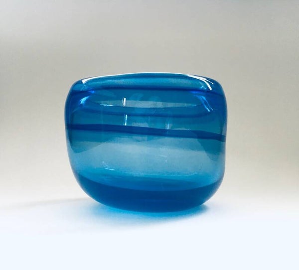 1980's Handblown Art Glass Bowl in blue tones