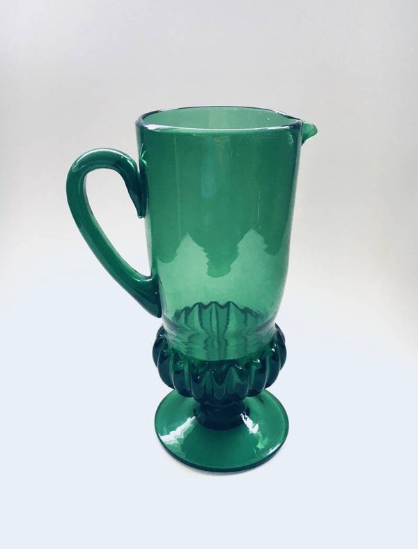 Handblown Green Glass Pitcher Decanter, France 1940's