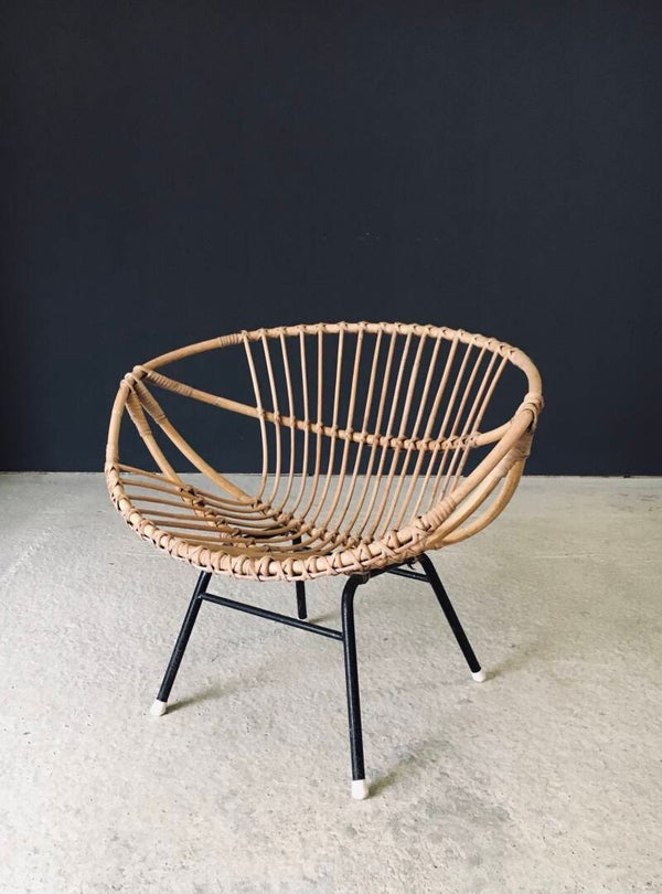 Midcentury Modern Design Bamboo Lounge Chair, France 1950's