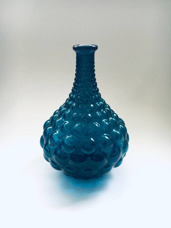 Empoli Blue Glass Grape Decanter Bottle, Italy 1960's