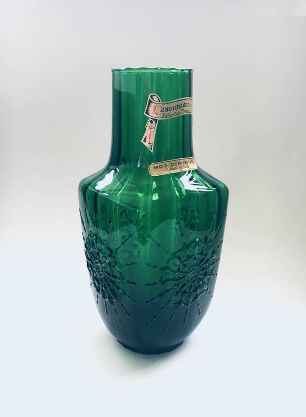 Empoli Green Ribbed Glass High 'STAR BURST' Vase, Toscana Italy 1960's