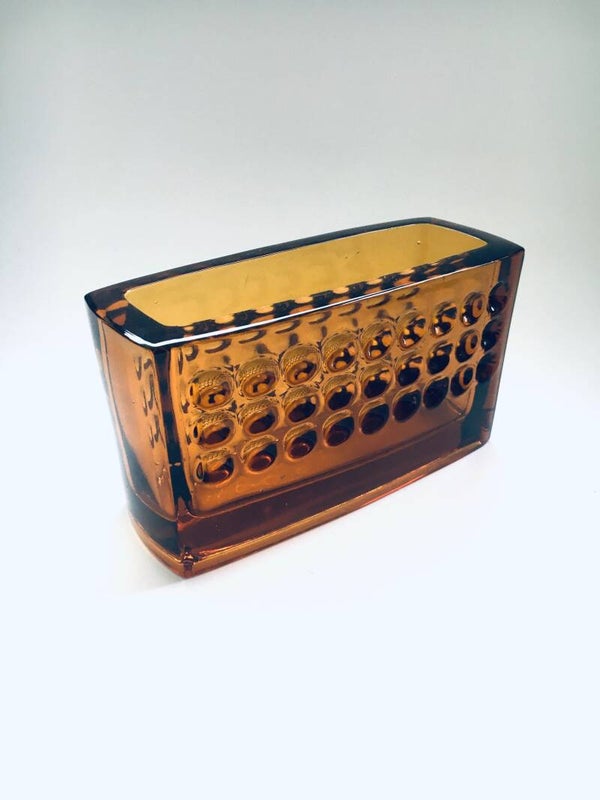 Midcentury Modern Design Amber Crystal Glass Bowl by Vladislav Urban for Sklo Union, 1960s Czechoslovakia