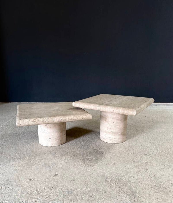 Postmodern Design Travertin Side Table Set by Angelo Mangiarotti for Up & Up, Italy 1970's