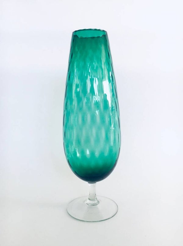 Midcentury Empoli Glass Green Gobbler Vase, Italy 1960's