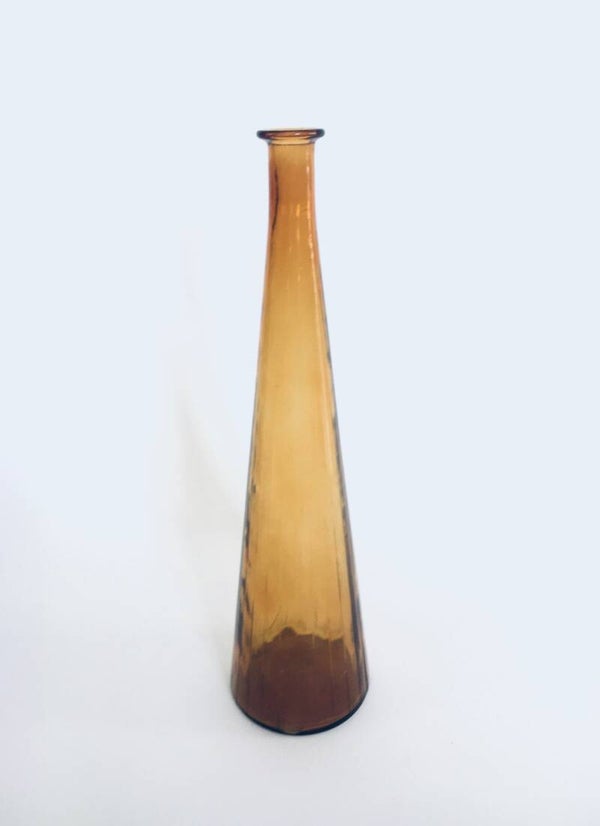 Midcentury Italian Empoli Glass Amber fluted Bottle, Italy 1960's