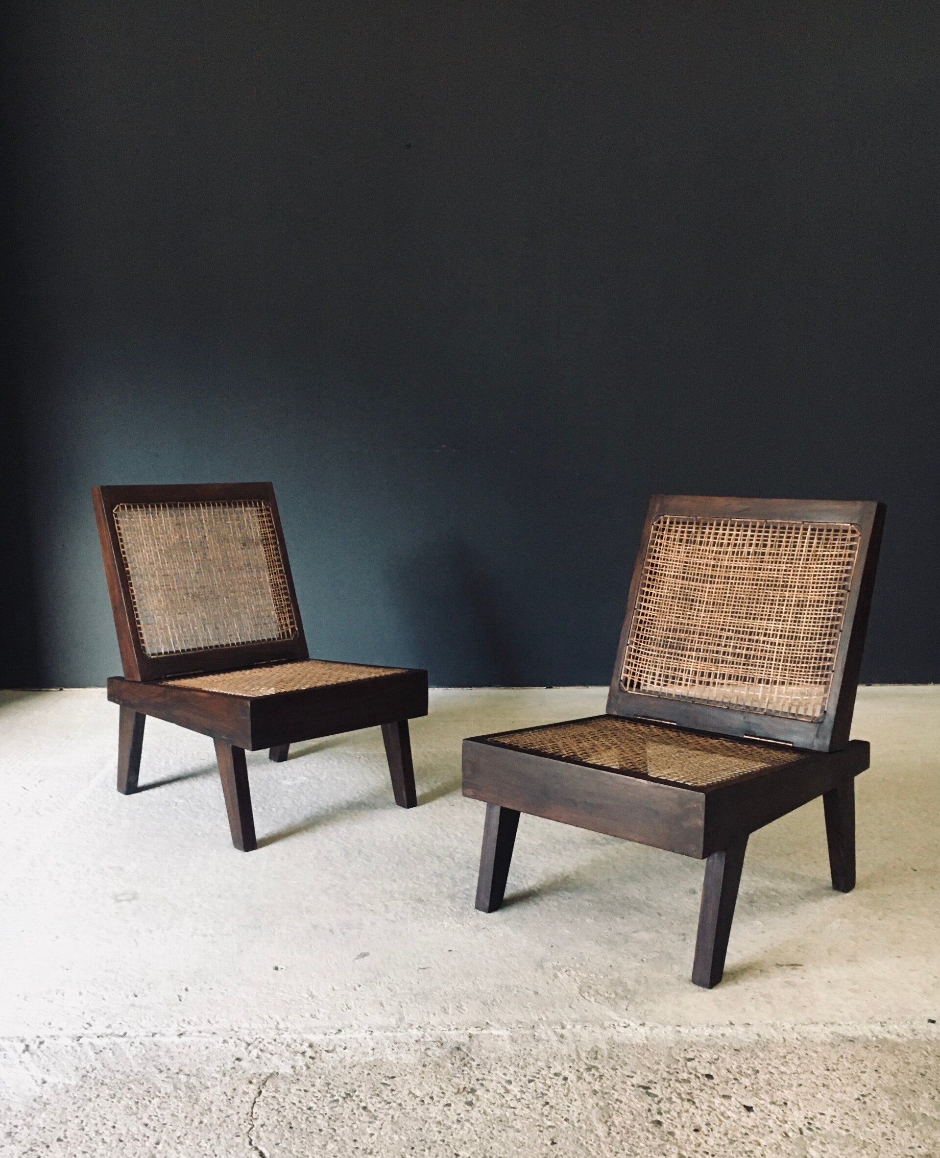 Modernist Design Low Folding Chair Set by Pierre Jeanneret for Chandigarh, India 1960's