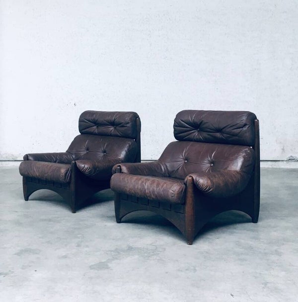 1970's Brazilian Style Design Leather Lounge Chair set