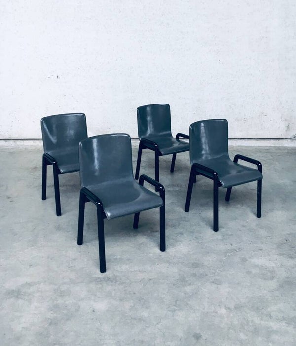 Postmodern Design Leather Dining Chairs, Italy 1980's