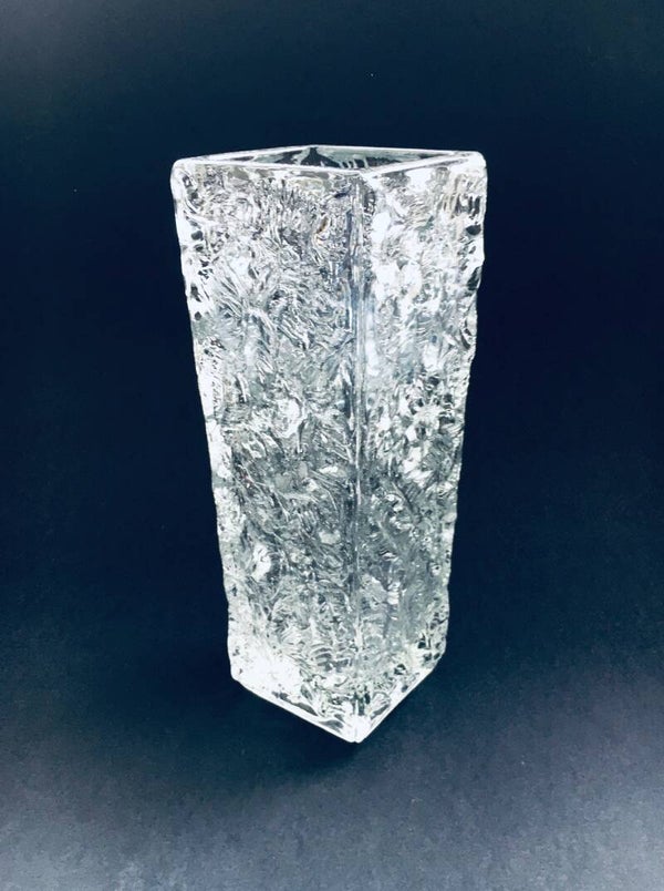 Midcentury Modern Design Ice Glass Square Vase, Germany 1960's