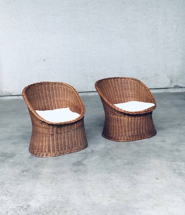 1950's Boho Design Wicker Egg Basket Lounge Chair Set