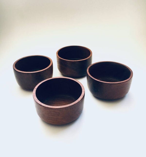 Vintage Genuine Teak Wooden Bowl Set, Thailand 1970's