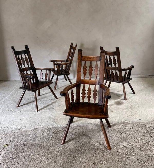 Early 20th Century Design Primitive Handcrafted Oak Armchair, Belgium 1920's